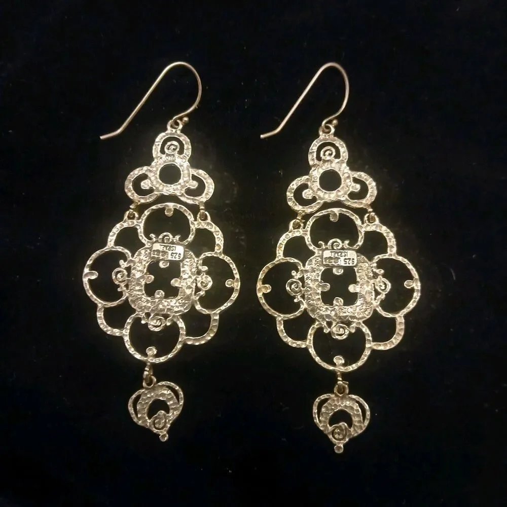 Sterling Silver Zoa Numan Chandelier Pierced Earrings 925 Israel 3" Long - Picture 2 of 8